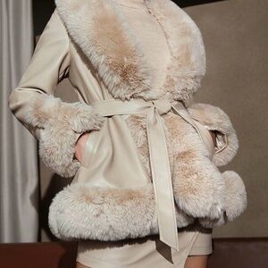 Faux Fur & Faux Leather Tan Jacket